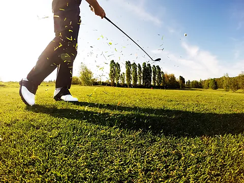 Golfer working on a practice drill