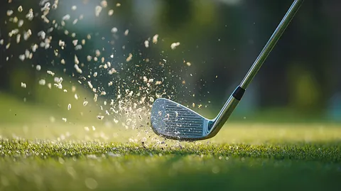 Golfer striking an iron shot